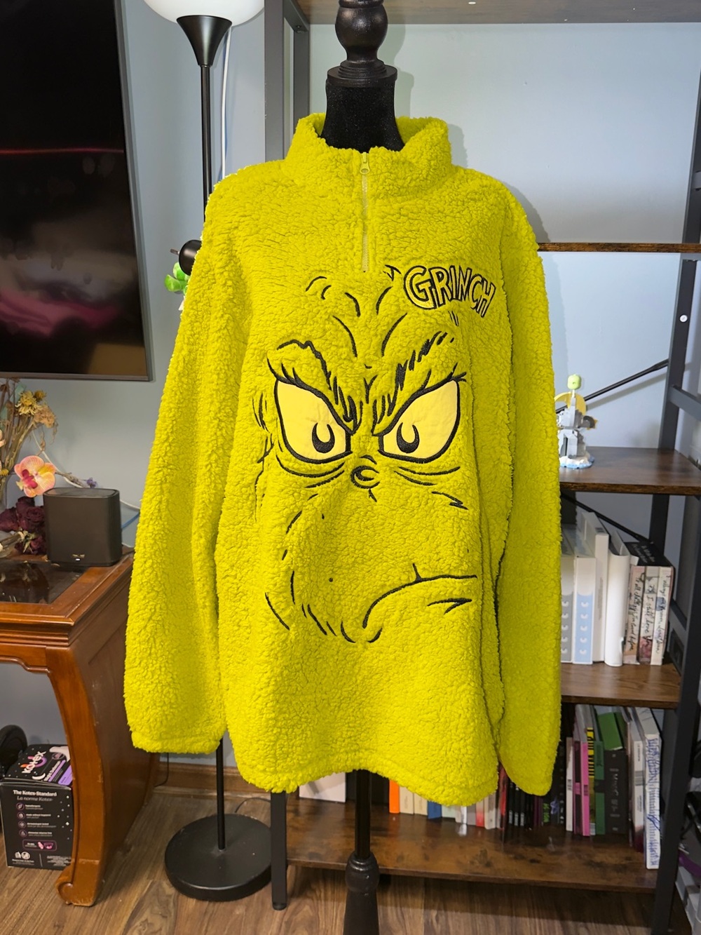 Yellow Grinch Fleece Pullover Turtleneck Sweater